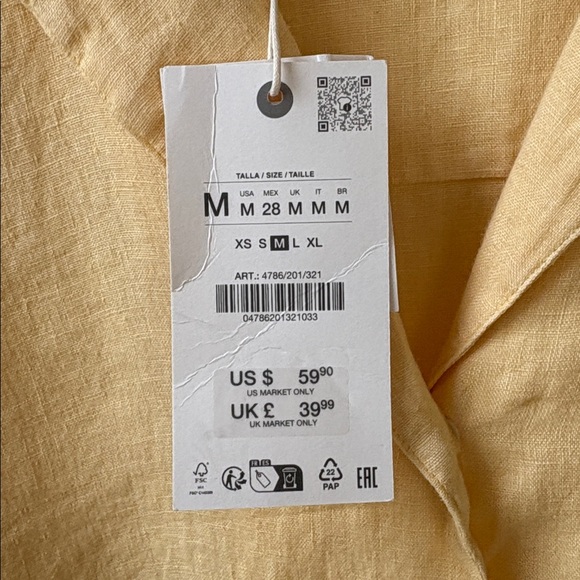 NWT Zara Yellow Linen Shirt and Shorts Set - Picture 9 of 16